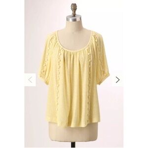 SINE Anthropologie 100% Silk Yellow Polka Dot Button Short Sleeve Blouse 10